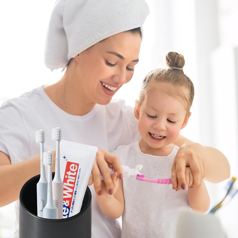 BSDISP Matte Black Toothbrush Holders for Bathrooms - 2 Cups Ceramic Toothbrush Toothpaste Holders Set, Black Bathroom Tumbler Cups Reusable Toothbrush Cup Black Mouthwash Cup, Bathroom Counter Organizer - Image 2
